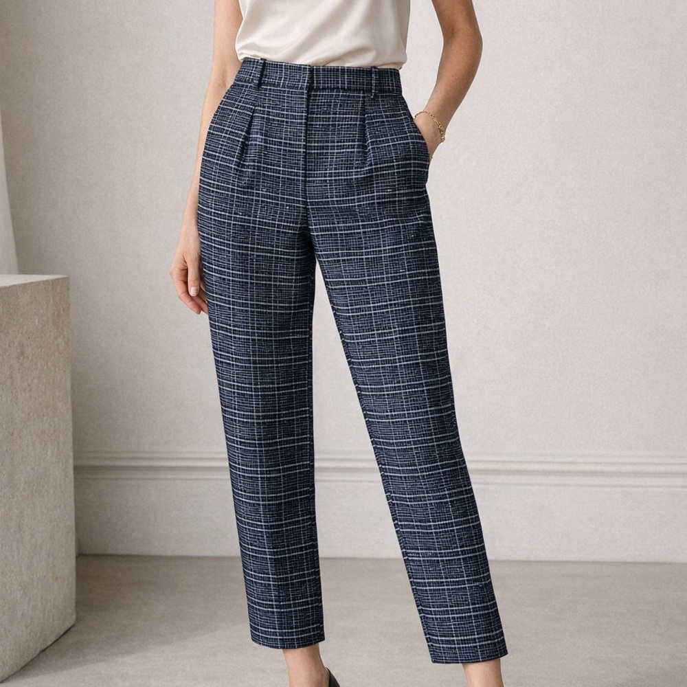 Altuzarra Navy Plaid Straight Leg Pants